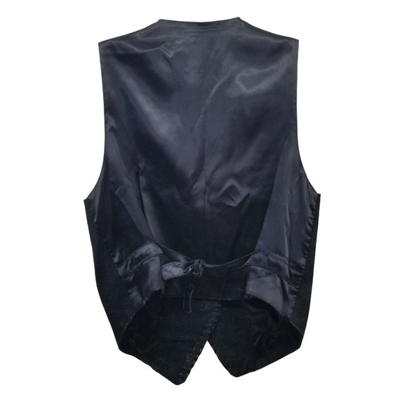 Express‎ OS Vntage 90s Black Leather Vest Braided Trim Academia Preppy Formal - Picture 3 of 5